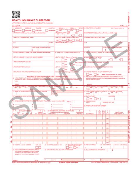 Free Printable 1500 Medical Claim Form Printable Templates