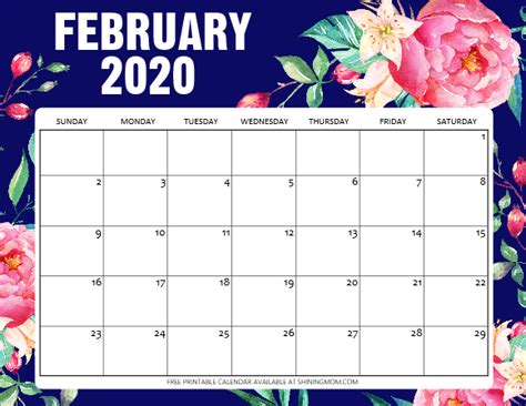 Free Printable February 2020 Calendar 12 Awesome Designs