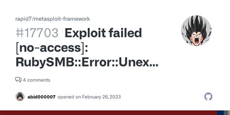 Exploit Failed No Access Rubysmberrorunexpectedstatuscode The