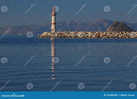 Seaside Town Of Turgutreis And Lighthouse Stock Image Image Of