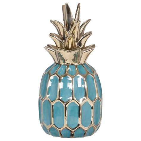 Teal And Gold Pineapple 12x12x28cm From Wj Sampson