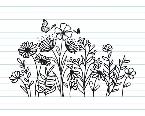 Flower Border Svg Wildflower Svg Wildflowers Meadow Clip Etsy Australia