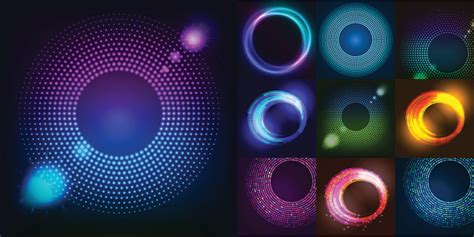 Huge Set Of Glowing Rounds With Glitter Abstract Colored Shape Stock