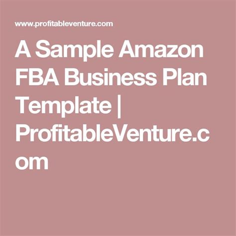 A Sample Amazon Fba Business Plan Template