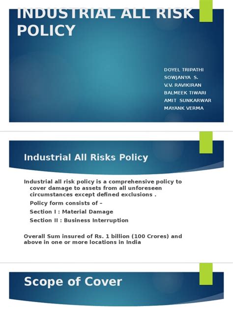 Industrial All Risk Policy And Changes To Be Done Insurance Revenue