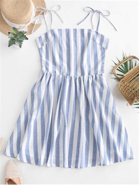 [36 Off] 2021 Zaful Striped Tie Straps Mini A Line Dress In Light Blue Zaful