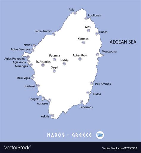 Island Of Naxos In Greece White Map And Blue Vector Image