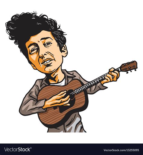 Bob Dylan Cartoon Playing Guitar Cartoon Vector Image
