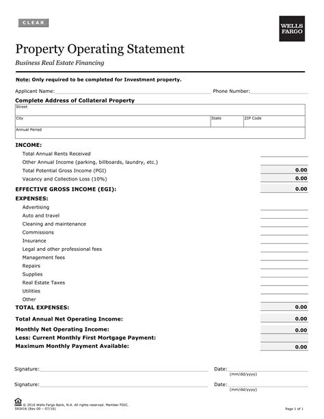 Property Operating Statement Template Excel