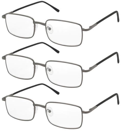 Vwe Rectangular Metal Reading Glasses 3 Pairs Spring Hinge Lightweight Unisex Readers