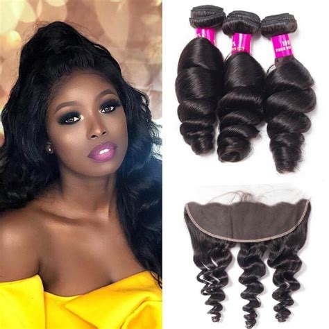Loose Wave 3 Bundles With Lace Frontal Evan Hair 10a Brazilian Loose
