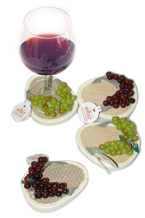 Crush With Grapes Flip Flop Wine Glass Coaster Set Of 4