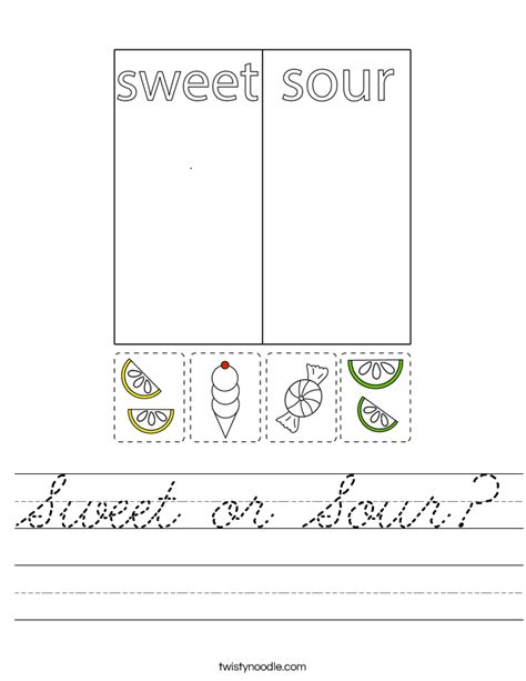 Sweet Or Sour Worksheet Cursive Twisty Noodle