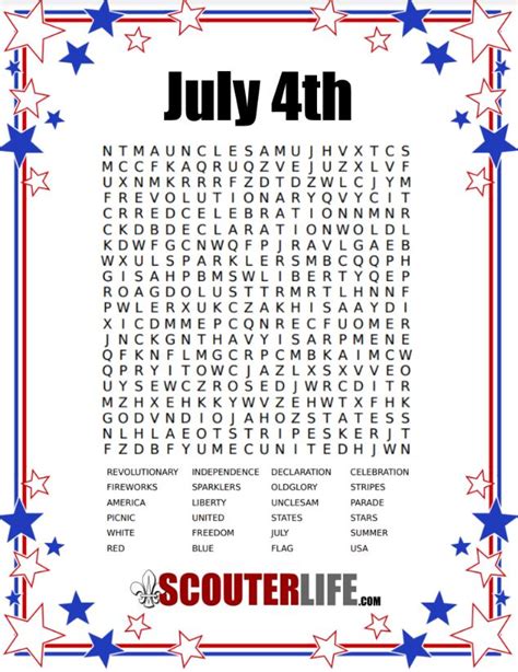 Th Of July Word Search Scouterlife
