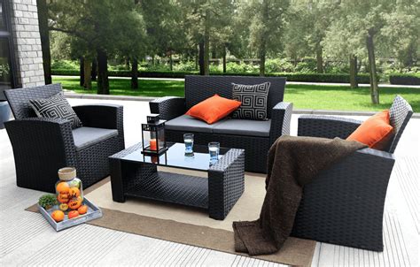 Baner Garden Outdoor Furniture Complete Patio Wicker Rattan Set Black