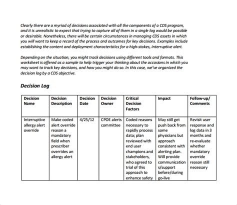 Decision Log Templates 12 Free Docs Xlsx And Pdf Formats Samples