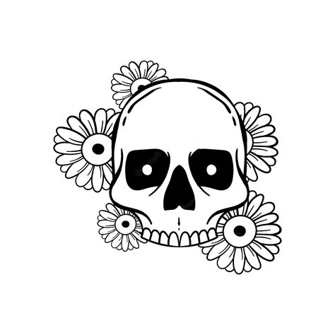 Premium Vector Hand Drawn Skull Flowers Vintage Doodle Illustration