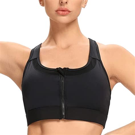 Woweny Womens Front Fastening Sports Bras Padded Gym Bra Top Wireless Mesh Racerback Bra Running