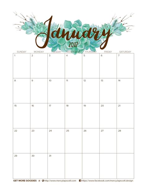 Free January 2017 Calendar Mercy Tapscott