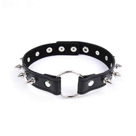 Punk Rivets Black Gay Leather Collar Bdsm Sexy Leash Ring Chain Slave