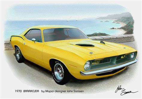 1970 Barracuda Classic Cuda Plymouth Muscle Car Sketch Rendering