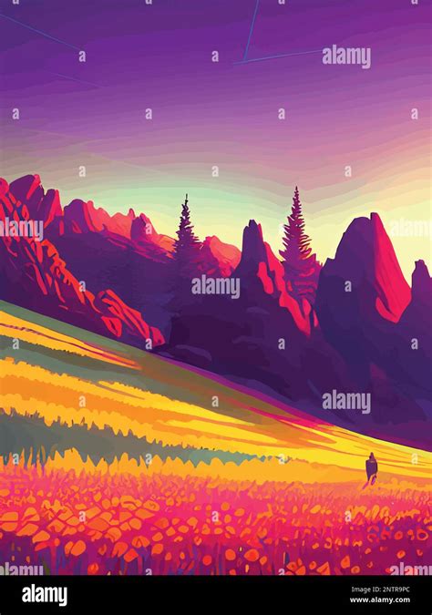 Mountain Landscape With Alpine Meadows Vector Illustration Vertical