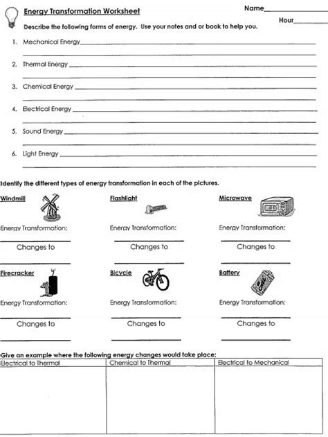 Free 6th Grade Science Worksheet On Energy