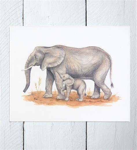 Mother And Baby Elephant Art Print 8x10 Etsy