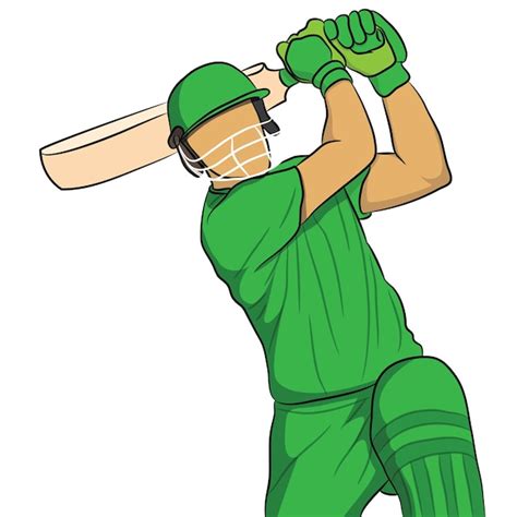 Un Dessin Animé Dun Joueur De Cricket Vêtu De Vert Et De Blanc