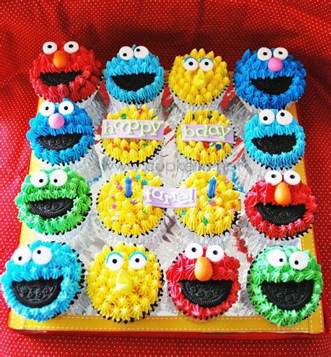 The Cupcakes Are Decorated Like Sesame Street Characters