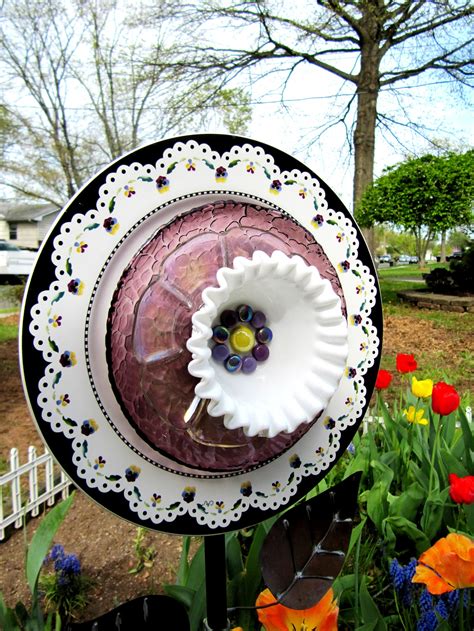 glass garden flower outdoor decor yard art handmade plate etsy