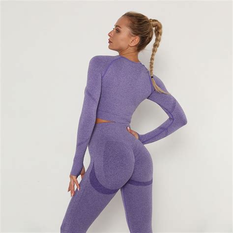Women Seamless Yoga Set Fitness Sports Suits Gym Clothing Workout Pants Long Sleeve Running