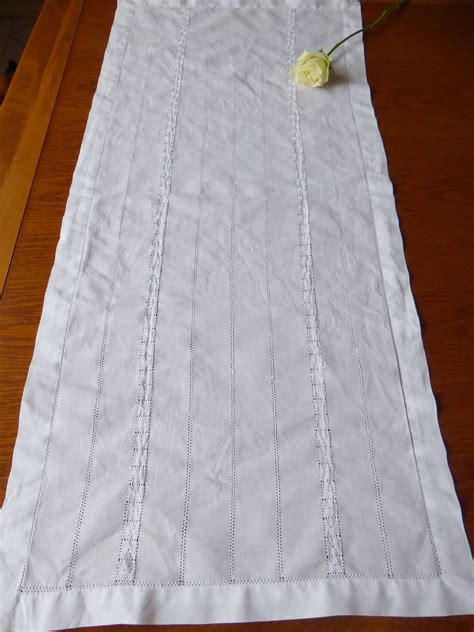 Vintage White Linen Embroidered Table Runner Table Centre Center By