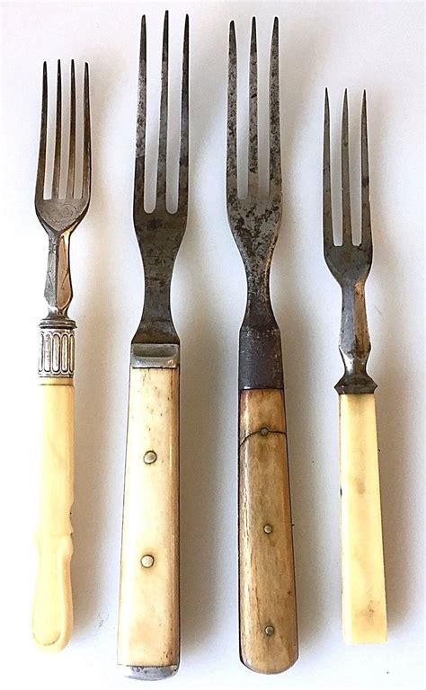 Lot 4 Antique 19th Century Civil War 3 Tong Bone Handle Forks Cutlery