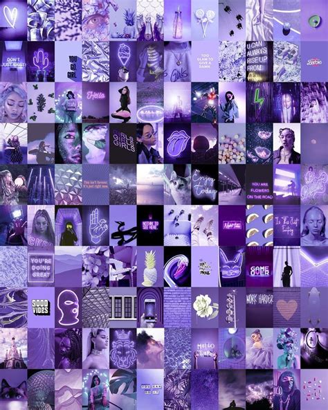 Digital 120pcs Purple Aesthetic Wall Collage Kit Purple Wall Collage