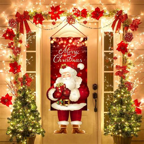Merry Christmas Door Banner Christmas Polyester Flag Hanging Door Wall