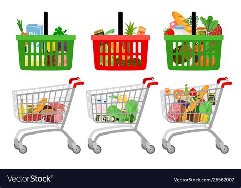 Grocery Shopping Cart And Basket Royalty Free Vector Image