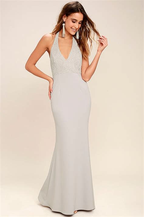 Lovely Grey Dress Halter Dress Maxi Dress Lace Dress 8400 Lulus