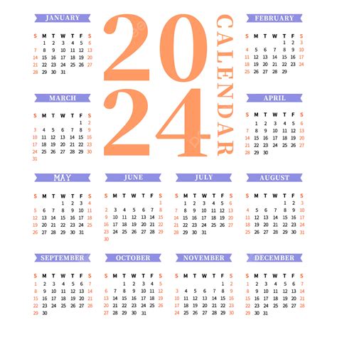 2024 Calendário Anual Simples Calendário De Mesa De Tempo Vetor Png