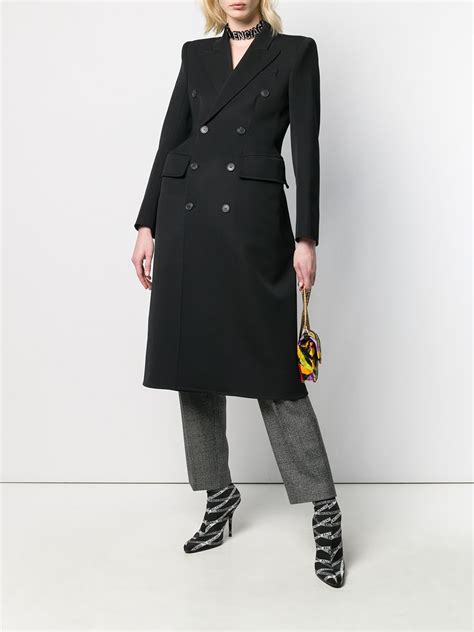 Balenciaga Hourglass Double Breasted Coat In Black ModeSens