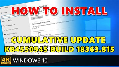 How To Install Cumulative Update Kb4550945 Build 18363815 For Windows