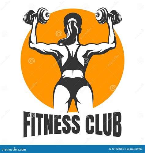 Emblema Del Club De Fitness Con La Mujer Del Entrenamiento Ilustración