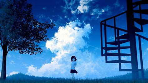 Download Wallpaper 1920x1080 Anime Girl Sky Clouds Full Hd Hdtv