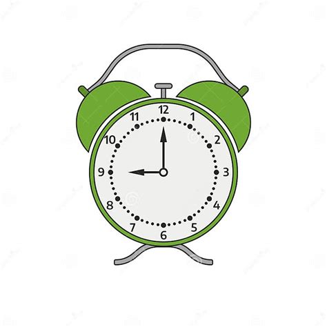 Green Alarm Clock On Isolated White Background Vector Illustration