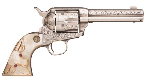 Engraved Antique Colt Single Action Army Revolver W Pearl Grips Rock