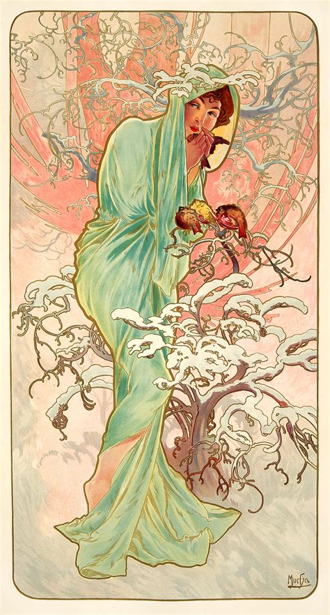 The Seasons By Alfons Mucha 1896 Puppies And Flowers