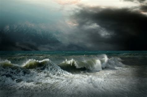 Cloudy Sky Over Ocean Waves Image Abyss