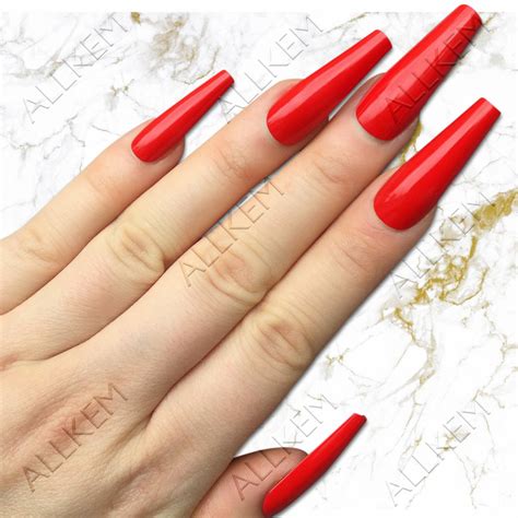 Hot Red Extra Long Coffin Press On Nails Allkem