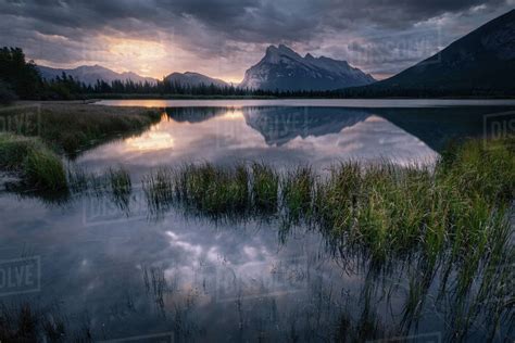 Sunrise And Mountain Reflections At Vermilion Lakes Banff National