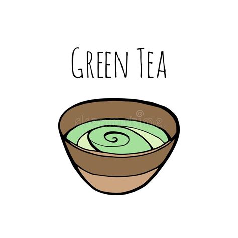 Matcha Green Tea Hand Drawn Engraving Illustration Healthy Drink